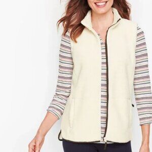 Talbots Sherpa Vest Women's Size Petite / XS Ivory Full Zip Pockets NWT